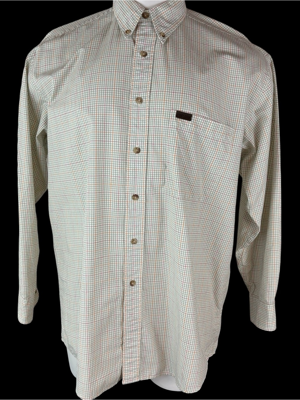 Pendleton Shirt Mens Large Plaid 100% Cotton White Green Button Down (825)